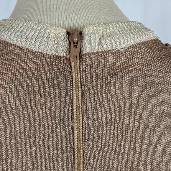 Kay Windsor Knit Dress Vintage MCM 60s Mod Sleeveless Tan Cream Belted Secretary - Picture 7 of 10
